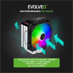EVOLVEO QuietCool7, CPU chladič s digitálním displejem, 6x heatpipe, černý