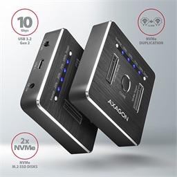 AXAGON ADSA-M2C, USB-C 10Gbps dokovací stanice pro 2× M.2 NVMe SSD s funkcí klonování