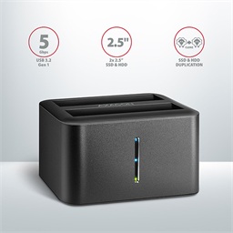 AXAGON ADSA-D25, USB 3.2 Gen 1 - 2x SATA 6G 2.5" SSD HDD CLONE MINI dokovací stanice