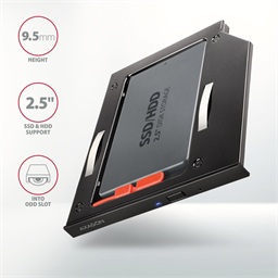 AXAGON RSS-CD09 rámeček pro 2.5" SSD HDD do DVD slotu, 9.5 mm, LED, hliník