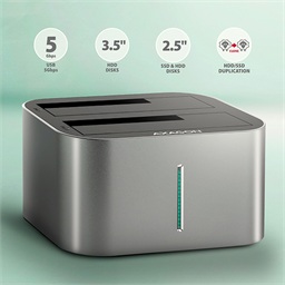 AXAGON ADSA-DC, USB-C 5Gbps - 2x SATA 6G 2.5" 3.5" SSD HDD CLONE DUAL dokovací stanice