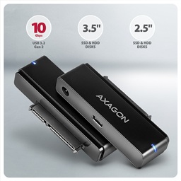 AXAGON ADSA-FPX, USB-C 10Gbps - SATA 6G, 2.5" 3.5" SSD HDD FAST PORT X adaptér, vč. AC napáječe
