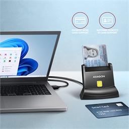 AXAGON CRE-SM4N, USB-A čtečka kontaktních karet Smart Card (eObčanka), stojánková, kabel 1.3 m