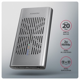 AXAGON EEM2-20GD, USB-C 20Gbps externí box pro dva M.2 NVMe SSD s funkcí klonování