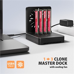 AXAGON ADSA-M2C44, USB4 dokovací stanice pro 4× M.2 NVMe SSD s funkcí klonování