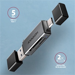 AXAGON CRE-DAC, USB-C + USB-A, 5 Gbps - MINI čtečka karet, 2-slot & lun SD microSD, podpora UHS-I