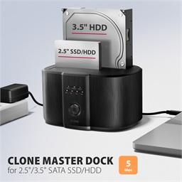 AXAGON ADSA-SC, USB-C 5Gbps dokovací stanice pro 2x SATA 6G 2.5" 3.5" SSD HDD s funkcí klonování