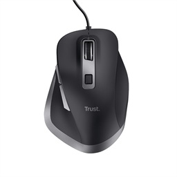 TRUST Fyda Ergonomická Optická Pro praváky 5 000 DPI Drátová USB Černá-stříbrná