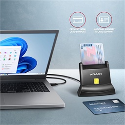 AXAGON CRE-SM4NC, USB-C čtečka kontaktních karet Smart Card (eObčanka), stojánková, kabel 1,2 m