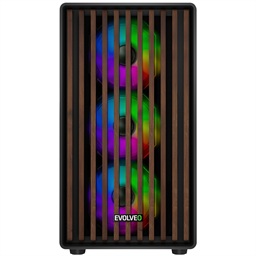 EVOLVEO Panthera, mATX 6x ARGB 120 dřevo+sklo