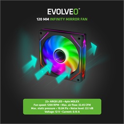 EVOLVEO 120UX-S, ventilátor, 120mm, 4pin molex, ARGB, slave, černý