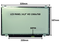 LCD PANEL 14,0" HD 1366x768 30PIN MATNÝ   ÚCHYTY NAHOŘE A DOLE