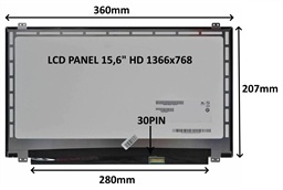 LCD PANEL 15,6" HD 1366x768 30PIN MATNÝ ÚCHYTY NAHOŘE A DOLE