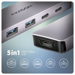 AXAGON HMC-5H60, USB 5Gbps hub, porty 2x USB-A, 1x USB-C, HDMI 4k 60, PD 100W, kabel USB-C 15cm