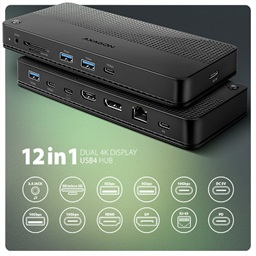 AXAGON HMC-U4, USB4 40Gbps dock, 3x USB-A, 2x USB-C, HDMI & DP 8K 30Hz, RJ-45, SD mSD, audio, PD100W