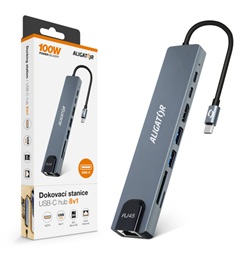 Aligator Dokovací stanice USB-C Hub 8v1 (USB-C 2xUSB SD MicroSD HDTV RJ45)