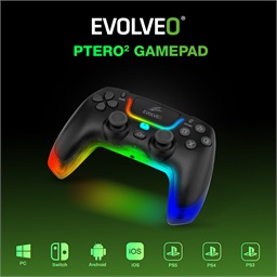 EVOLVEO Ptero2, bezdrátový & drátový gamepad pro PC, PS3 4 5, iOS, Android, Switch, černý