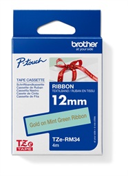 Brother TZE-RM34 zlatá na mentol.zelené, 12 mm, textilní páska