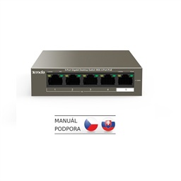 Tenda TEG1105P-4-63W PoE AT switch 4x PoE 802.3af at, 5x 1 Gb s, PoE celkem 63W, fanless, PoE+