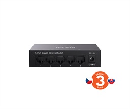Tenda TEG1005M - 5x 10 100 1000 Mbps Kovový Switch, Fanless - bez ventilátorů, ochrana 6 kV