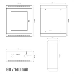 10" rack jednodílný 9U 140 DATACOM černý Skl. dv.