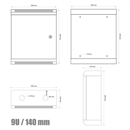 10" rack jednodílný 9U 140 DATACOM černý plech.dveře