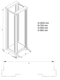 Otevřený 19" stojan RSX 42U dvoudílný 800hl.