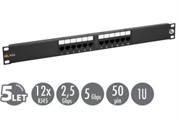 19" patch panel Solarix 12 x RJ45 CAT5E UTP 150 MHz černý 1U SX12-5E-UTP-BK