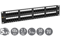 19" patch panel Solarix 48 x RJ45 CAT5E UTP 150 MHz černý 2U SX48-5E-UTP-BK