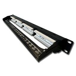 DATACOM Patch panel 19" UTP 24 port CAT5E DUAL 1U BK (4x6p) vyvazovací lišta
