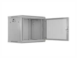 NÁSTĚNNÁ INSTALAČNÍ SKŘÍŇ 19" 9U 600X450 ŠEDÉ PERFOROVANÉ DVEŘE - PLOCHÉ BALENÍ