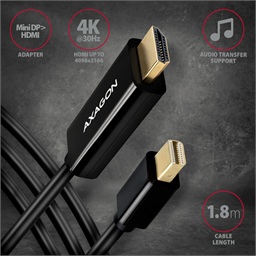 AXAGON RVDM-HI14C2, Mini DisplayPort -> HDMI 1.4 redukce kabel 1.8 m, 4K 30Hz