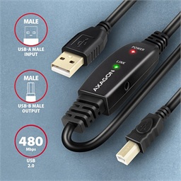 AXAGON ADR-210B, USB 2.0 A-M -> B-M aktivní propojovací repeater kabel, 10m