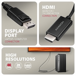 AXAGON RVD-HI20C2, DisplayPort -> HDMI 2.0b redukce kabel 1.8m, 4K 60Hz