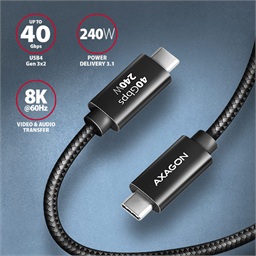 AXAGON BUCM4X-CM05AB NewGEN+ kabel USB-C <-> USB-C, 0.5m, USB4 Gen 3×2, PD 240W 5A, 8K HD, ALU,oplet