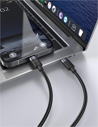 TEXTILNÍ KABEL USB-C USB-C 1M, USB 2.0 ČERNÝ