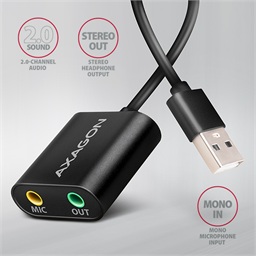 AXAGON ADA-12, USB 2.0 - externí zvuková karta, 48kHz 16-bit stereo, kovová, kabel USB-A 15 cm