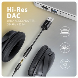 AXAGON ADA-HA, USB-A na 3.5mm jack Hi-Res DAC audio adaptér, 384kHz 32bit, stereo